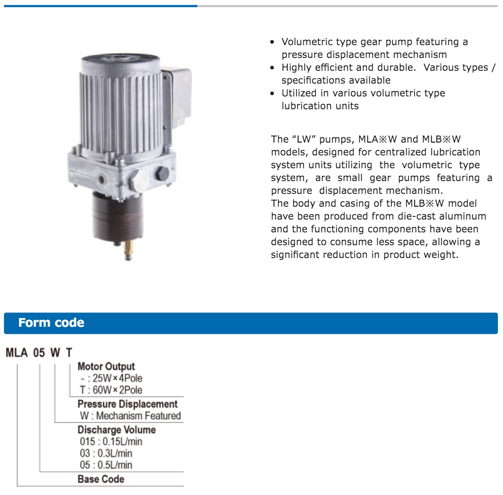 MLA※W Pressure Displacing Motor Pump